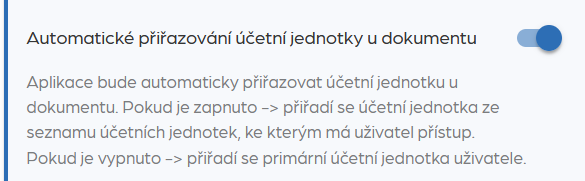 Zapnout automatické přiřazení ÚJ