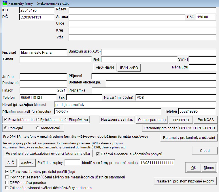 Parametry firmy
