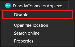 pohoda-connector-disable