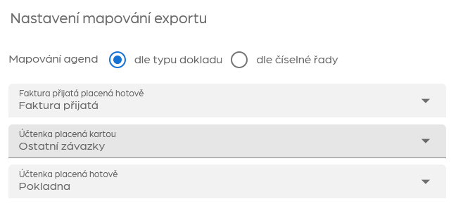 Nastavení mapování agend