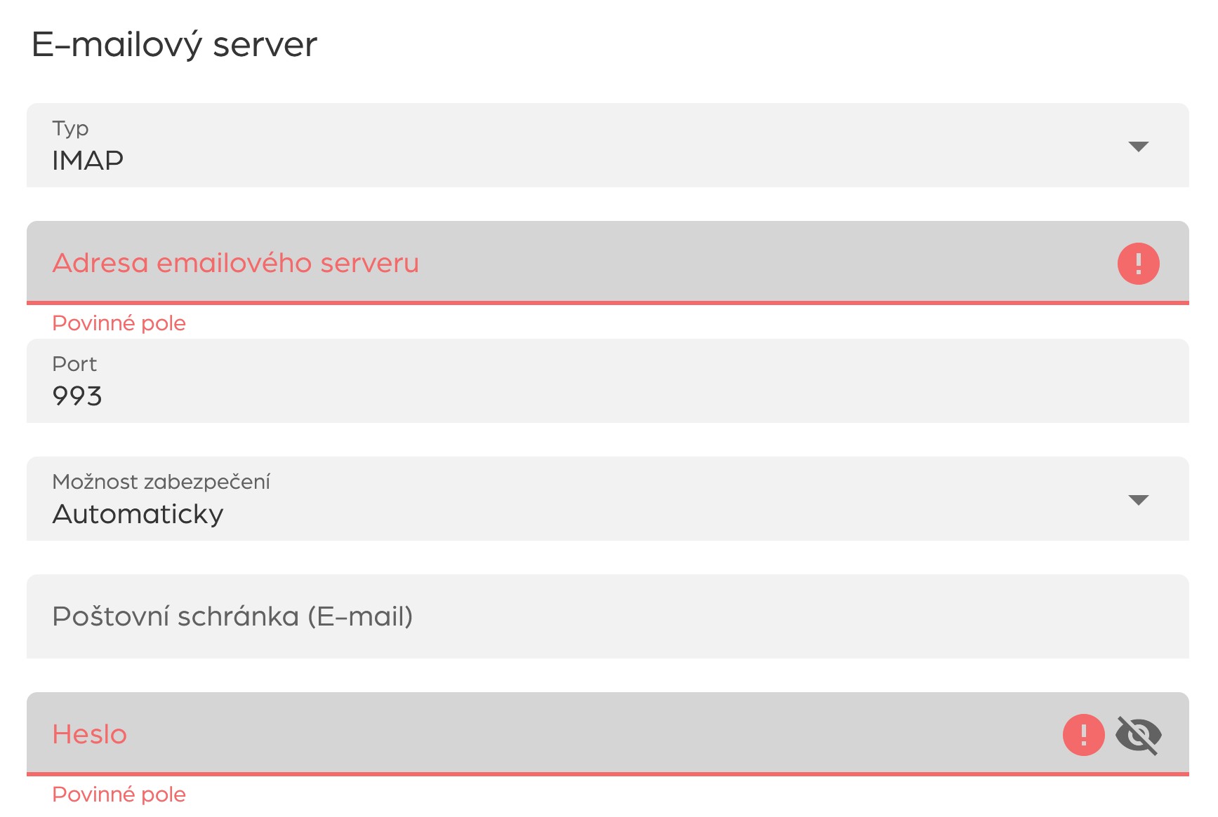 Konfigurace e-mailového serveru