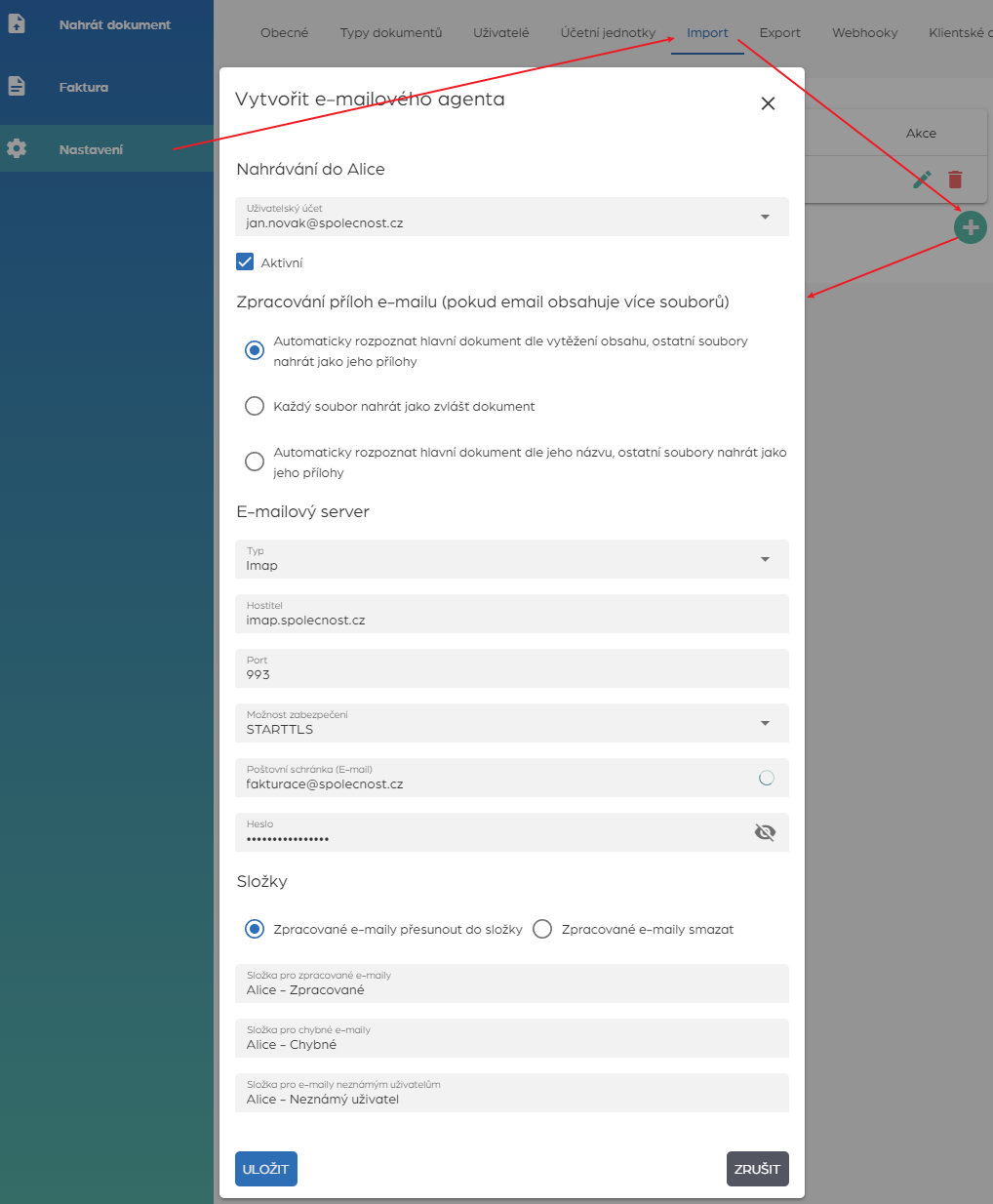Přidání e-mailového importu