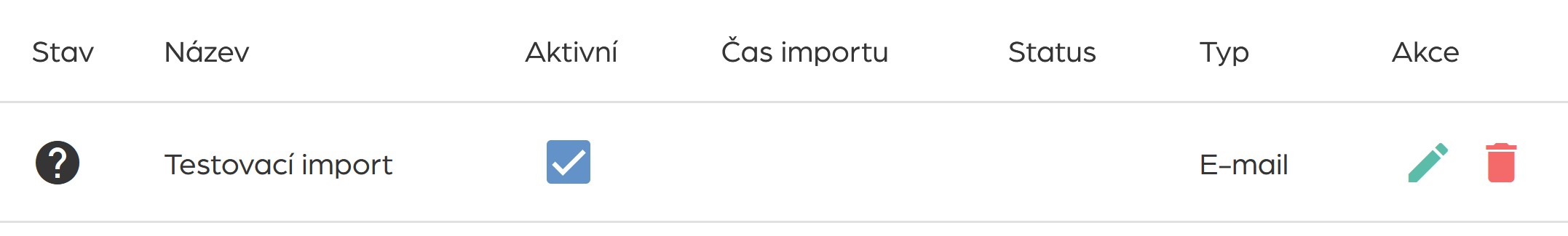 Čerstvě nakonfigurovaný import